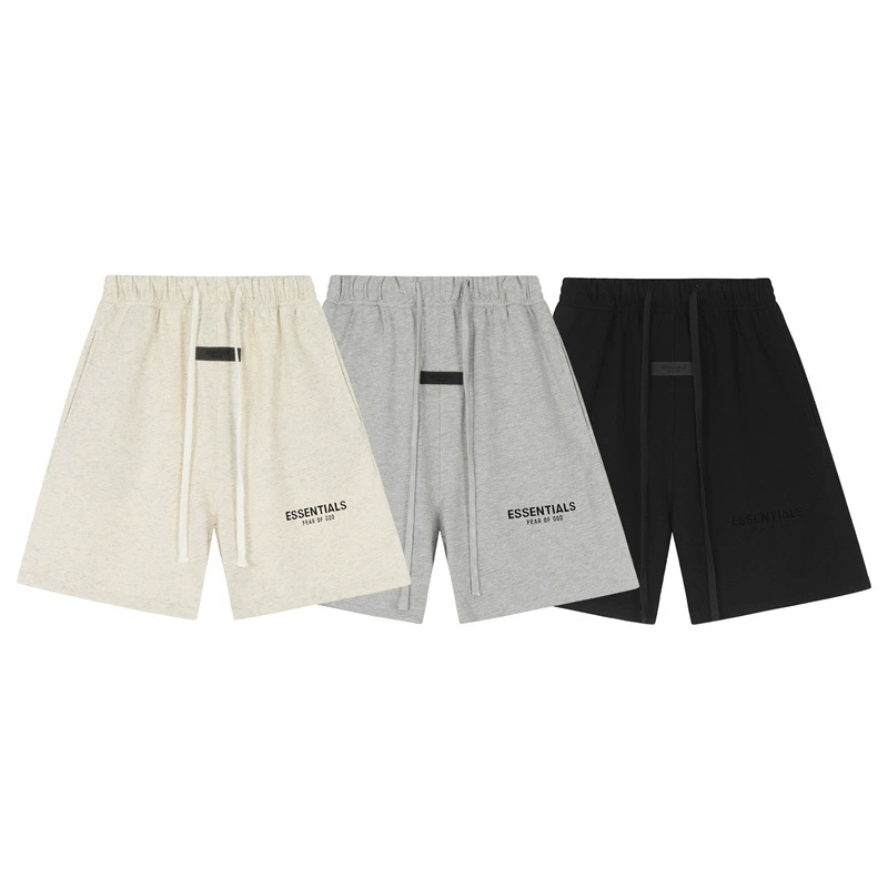 Шорты первой необходимости с флокированными буквами, мужские летние американские ретро уличные свободные брюки в стиле хип-хоп с пятью точками, туманный тренд