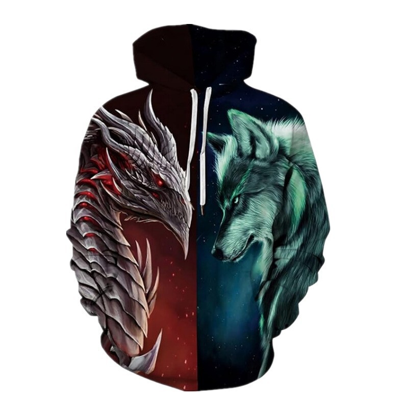 Cross-border animal wolf digital printing 3D sweater men's personality pullover sweater lovers baseball uniform hoodie
