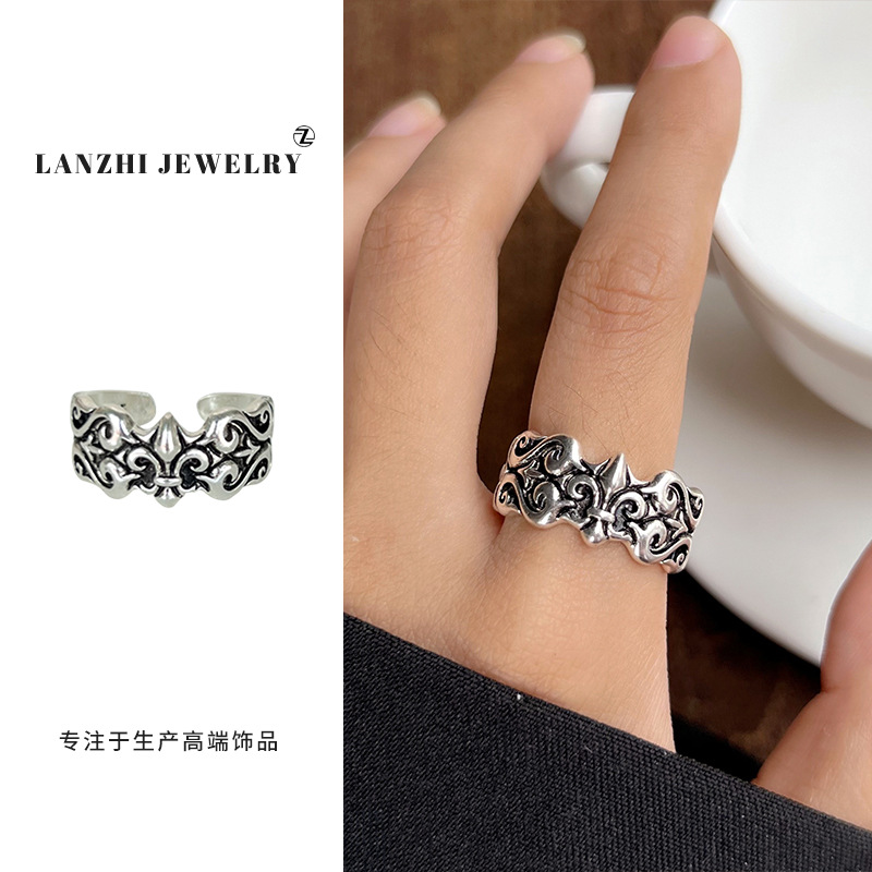 Lan Zhi 925 anillo de plata esterlina personalidad punk exagerado diseño joyería hip hop anillo abierto no desvanecimiento nicho