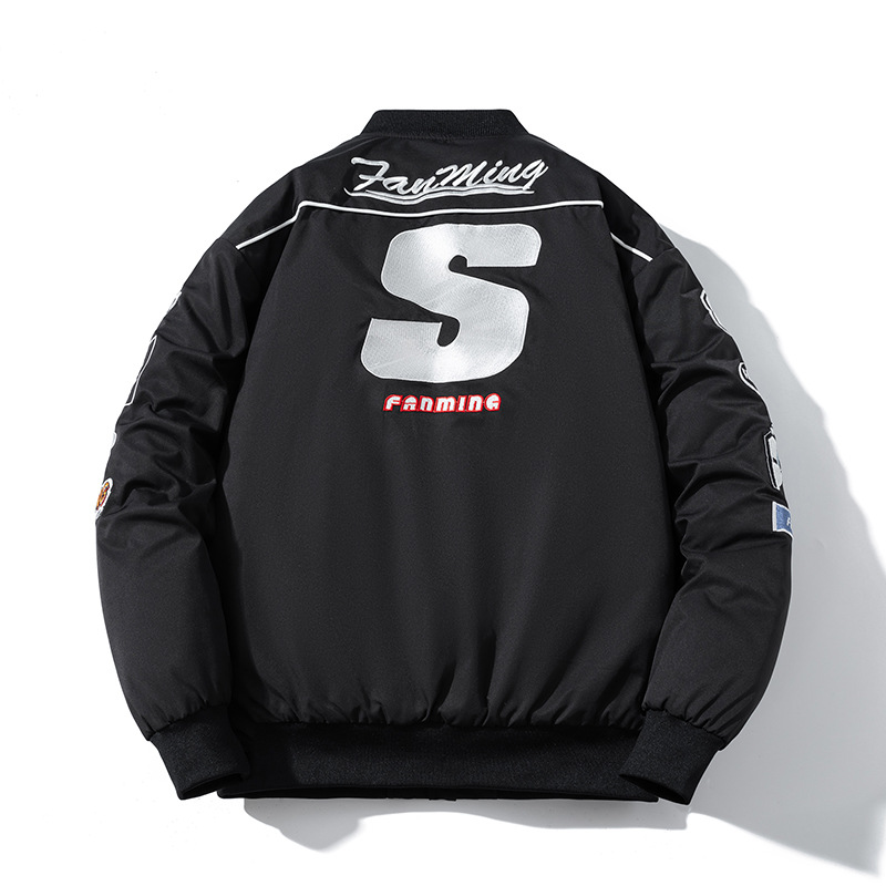 Men's Clothing Autumn and winter retro embroidered baseball jacket men's motorcycle clothing brand drop shoulder handsome couple flight jacket_viptrois.com