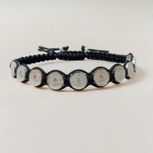 新款不锈钢珠子编织红绳手绳圣本笃san benito十字架黑绳手链可调