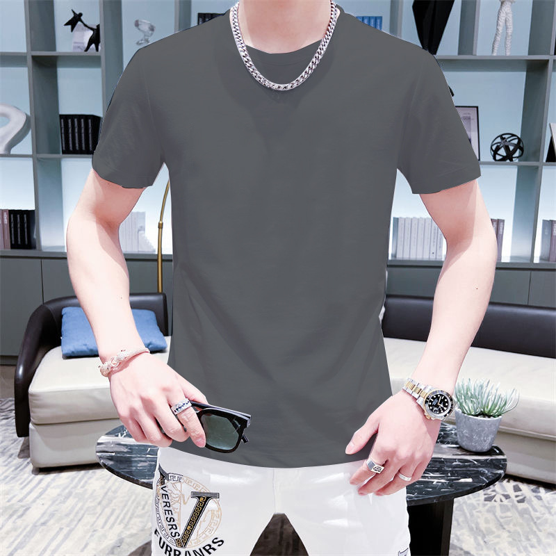 Verano nuevos hombres de moda corto cuello redondo color sólido ropa superior de manga corta Camiseta de los hombres camiseta versátil casual slim fit t