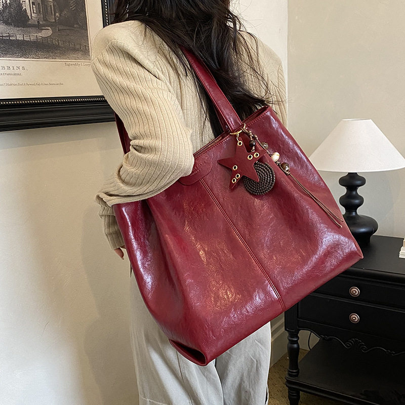 Túi tote nữ cỡ lớn dáng shopping, đeo vai hai quai, chất liệu PU mềm, phong cách công sở — Màu cà phê Không có mặt dây chuyền, Màu nâu không có mặt dây chuyền, Rượu vang đỏ không có mặt dây chuyền, kaki không có mặt dây chuyền chi tiết 23