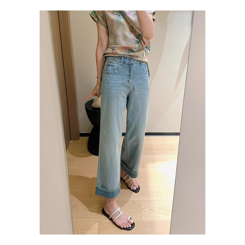 [Store Hot Sale] Light Blue Embroidered Jeans Women's Summer Thin Large Size Pear Shape Small Stretch Pants