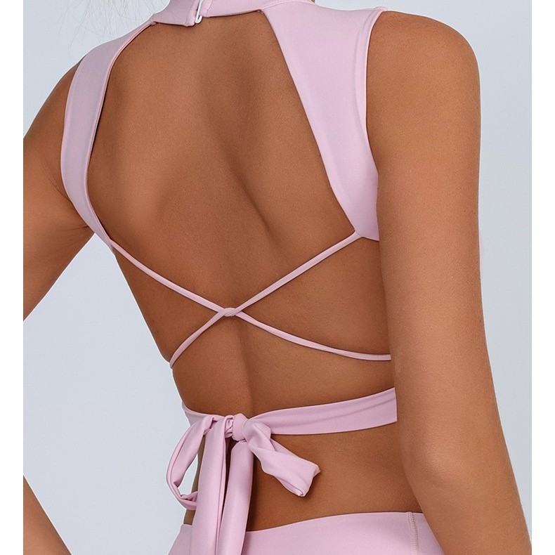 Comercio exterior europeo y americano personalizado deportes transfronterizos fitness top mujer de alta elasticidad y secado rápido con almohadilla para el pecho entrenamiento de yoga chaleco con cordones