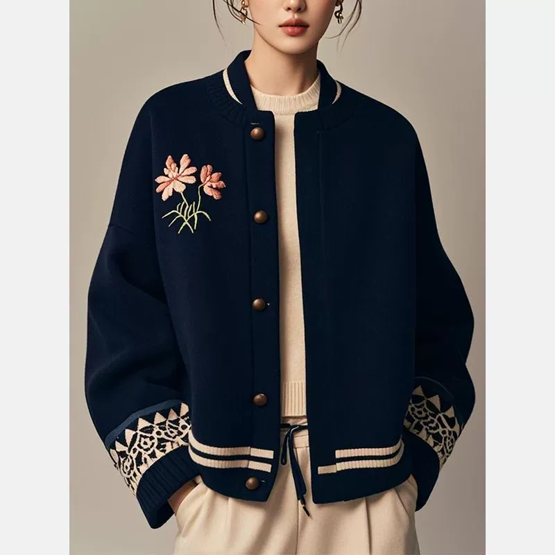 Демисезонная зимняя куртка, китайский стиль, с вышивкой, стиль Chanel
