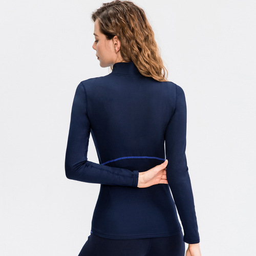 Women's Autumn/Winter Fleece Lined Long Sleeve Yoga Sports Top Fitness Running Tailored Half Zip Hoodie 02513