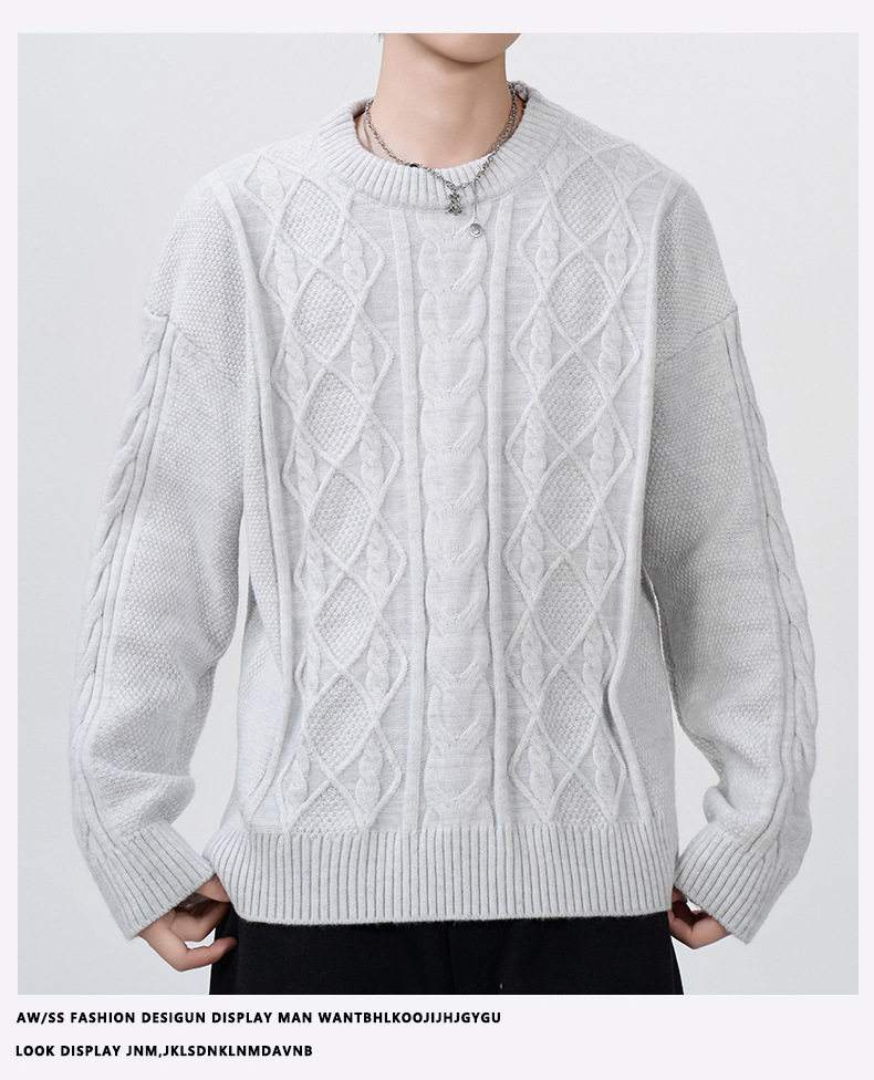 Zachte oversized gebreide herentrui - losse pasvorm, ronde hals, vintage badgedetail, ademend en machinewasbaar_voghion.com