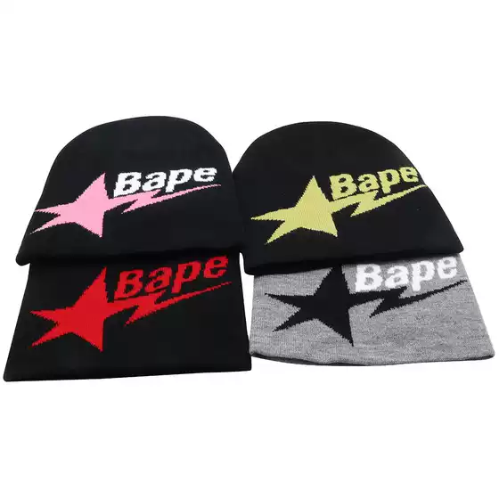 Cross-border Fashion All-match Wool Hat Autumn and Winter Cold-proof Warm Knitted Hat European and American Trend Letter Jacquard BAPE Cold Hat
