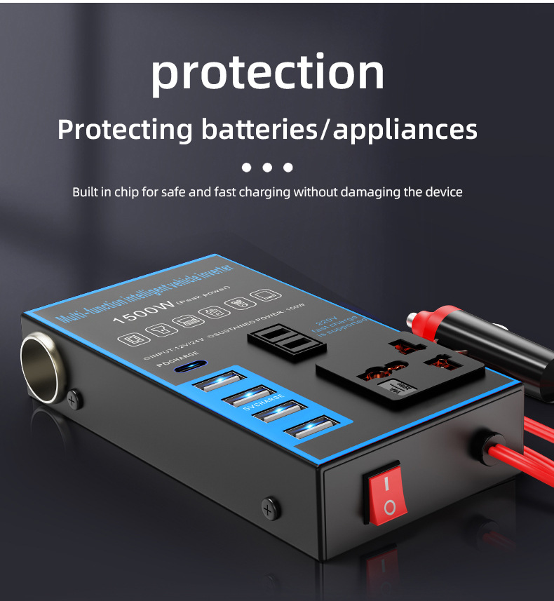 Car Inverter 12V24V Universal to 220V Car Power Socket Truck Smart Charging Inverter Converter