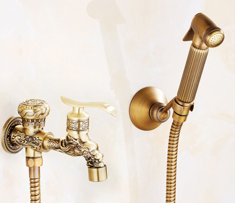 Cross-border all-copper antique feminine washbasin set, toilet companion, spray gun set, antique shower head hanging stand and bracket undefined