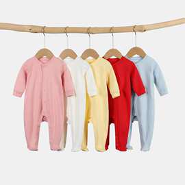婴儿棉质长袖连体衣爬服宝宝包脚哈衣爬爬服贴身内衣童装连体衣