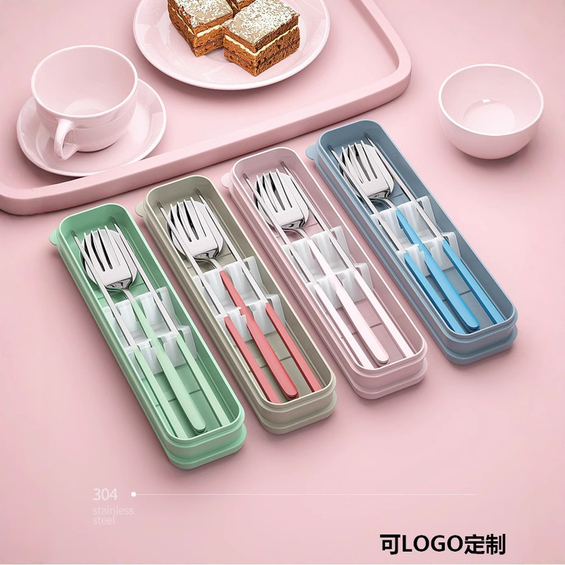 Student Portable Tableware Set Stainless Steel Chopsticks Spoon Office Worker Spoon Fork Chopsticks Three-Piece Travel Tableware Set