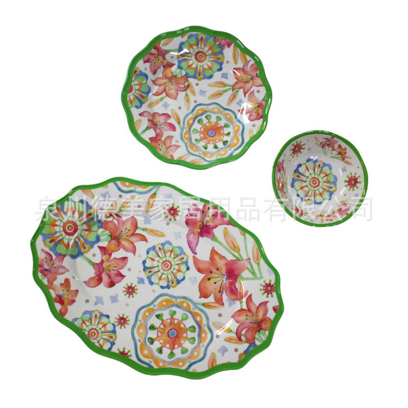 US order melamine tableware ins style lace melamine oval disc lace plate lace salad melamine bowl