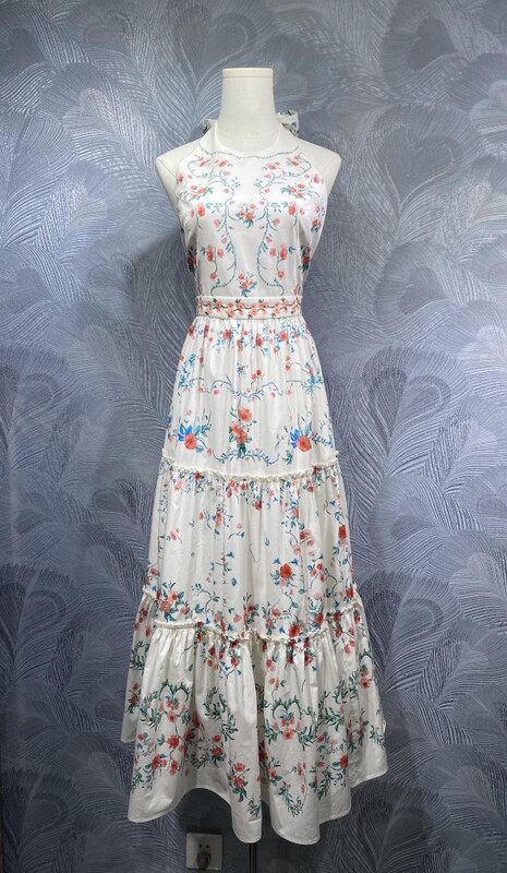 Fengyingying foreign trade women's clothing 2025 spring new cotton printed backless long dress in stock real shot