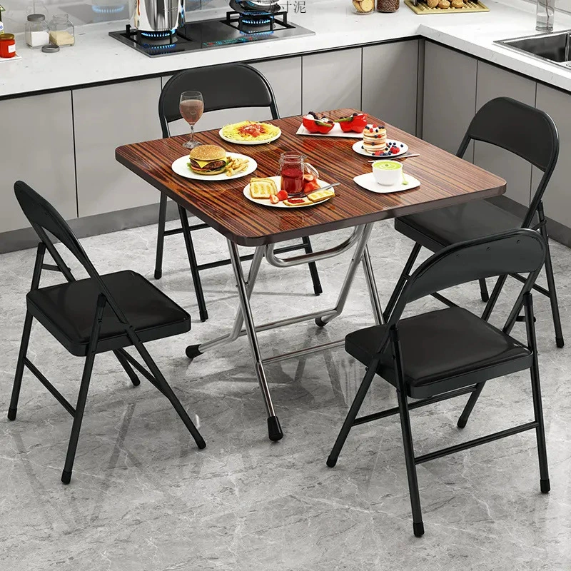 Старомодный складной стол Обеденный стол Домашний простой круглый стол 4 человека 8 Небольшой дом прочный складной квадрат обеденный стол