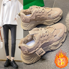 2023 autumn and winter plus velvet dad shoes ins trend increasing casual sports shoes for women thick sole versatile Korean style cotton shoes for women K-9