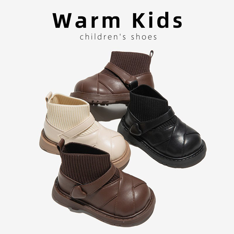 Girls' Sock Boots 2025 New Baby Shoe Covers Anti-Fall Children's Martin Floor Socks Autumn and Winter Anti-Slip Black Short Boots