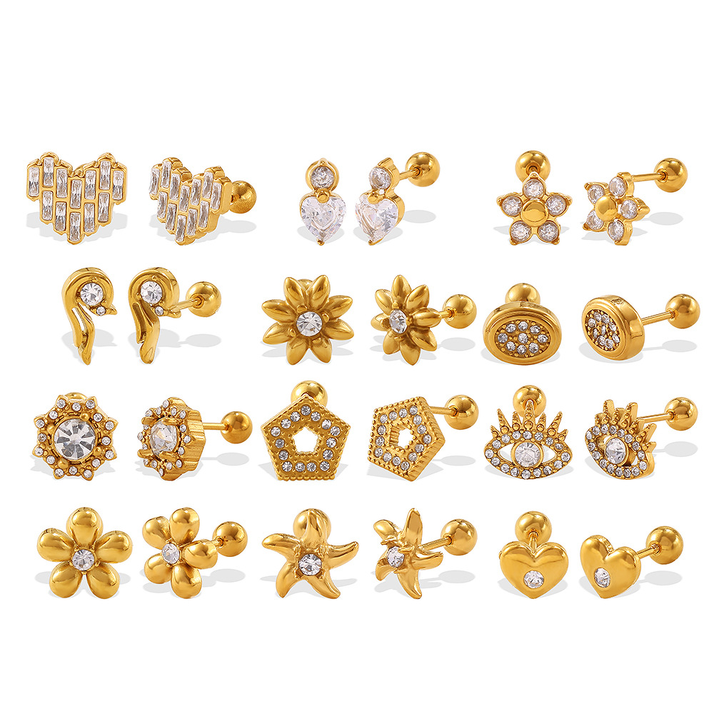 Stud Earrings Stainless Steel Delicate Small Sweet Flower Love Diamond Earrings_voghion.com