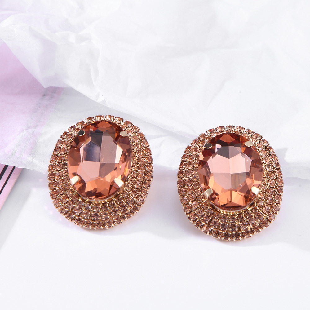 Daily Occasion 1 Pair Fashion Oval Metal Inlay Zircon Women's Ear Studs