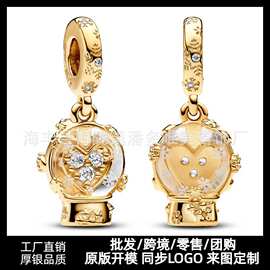 潘家珠子新款金色雪花水晶球吊坠冬季圣诞系列串珠手链DIY小饰品