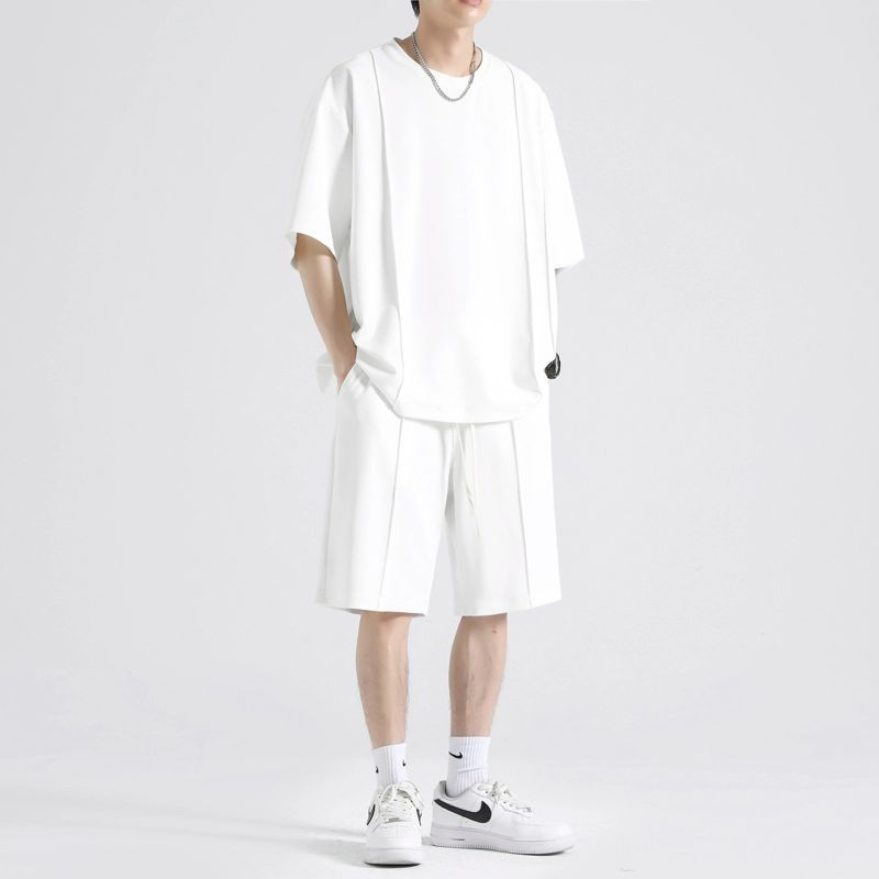 Camiseta de manga corta de seda de hielo traje casual verano para hombres 2024 nuevo traje de pareja de secado rápido deportivo de color sólido de dos piezas