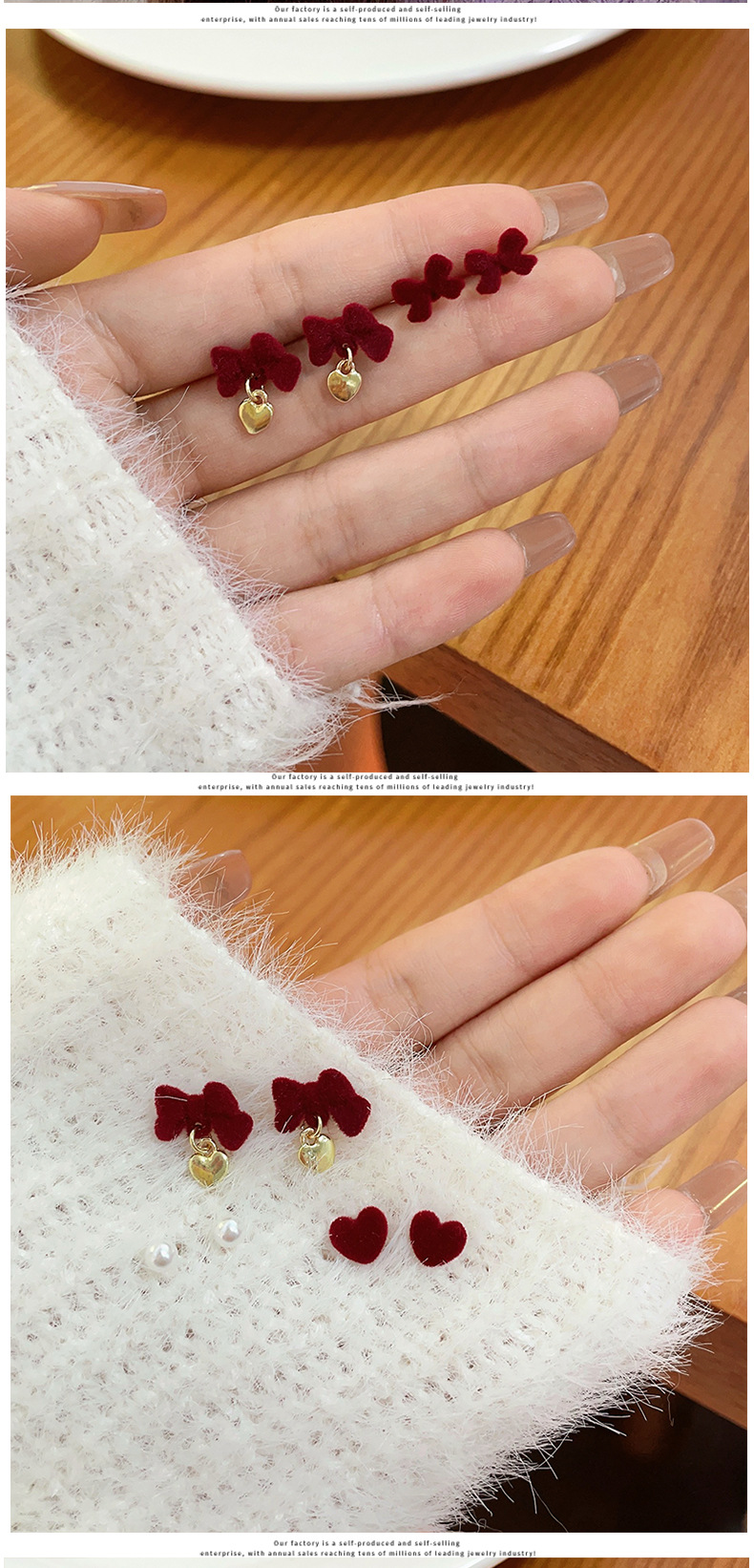 Retro Heart Shape Bow Knot Flocking Handmade Womenu0027S Ear Studs 1 Pair