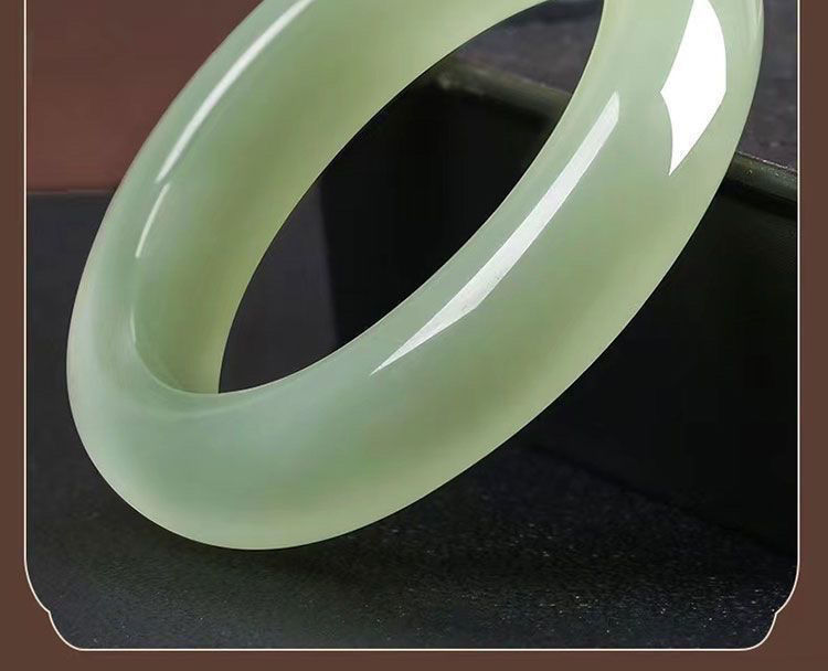 Vòng tay ngọc bích Hetian tự nhiên Tân Cương dáng tròn chính giữa rộng — Với chứng chỉ kiểm tra quốc gia (hỗ trợ kiểm tra lại) chi tiết 15