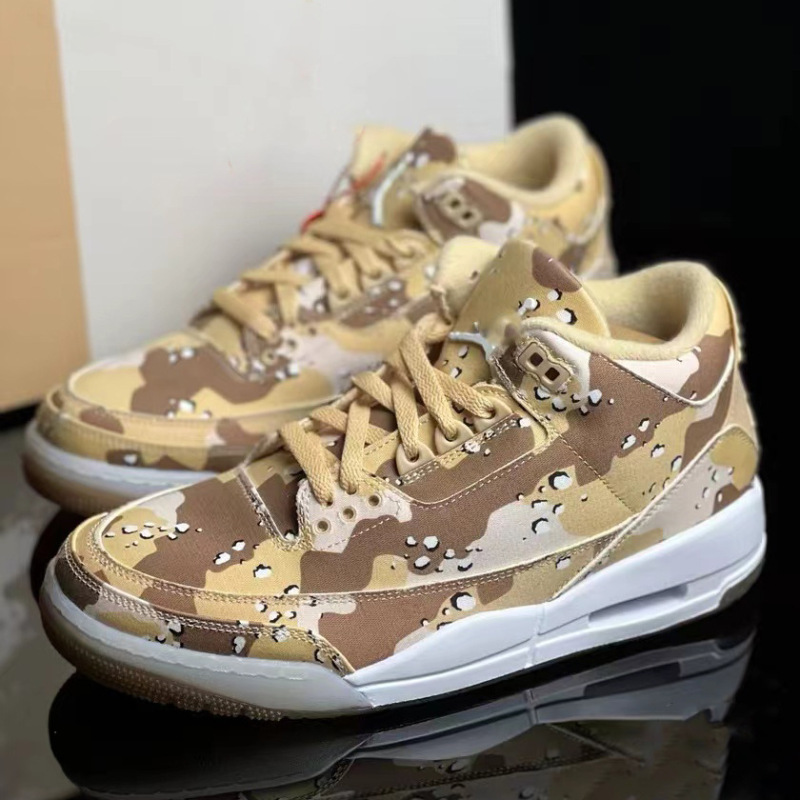 Original Jordan 3 Basketball Shoes with Camouflage Texture, Practical Sneakers for Outdoor Training, Unisex Casual Trendy Shoes