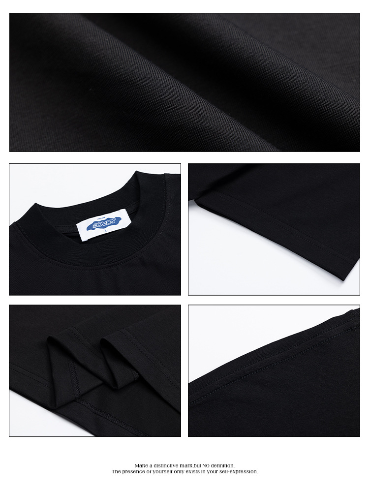 # OVDY Camiseta de manga corta de doble hilo de peso pesado para hombre Camiseta de color sólido suelta de marca de moda estadounidense fresca para hombre