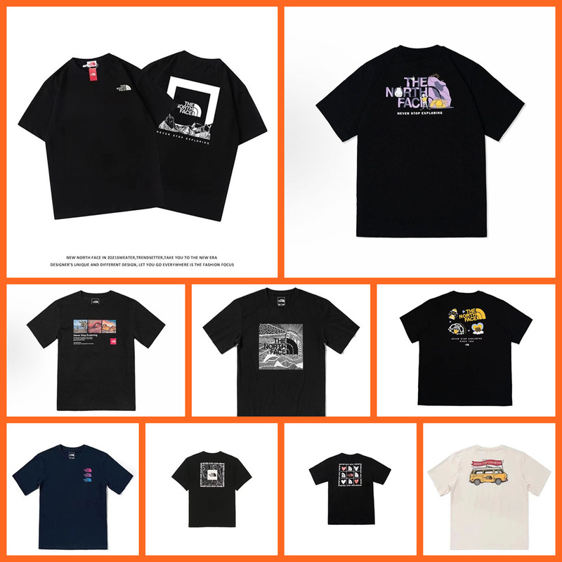 Summer Tnf North Face Outdoor Exploration Series Short Sleeve 260g Pattern Letter Printed T-Shirt Men's and Women's Couple Tops Trendy