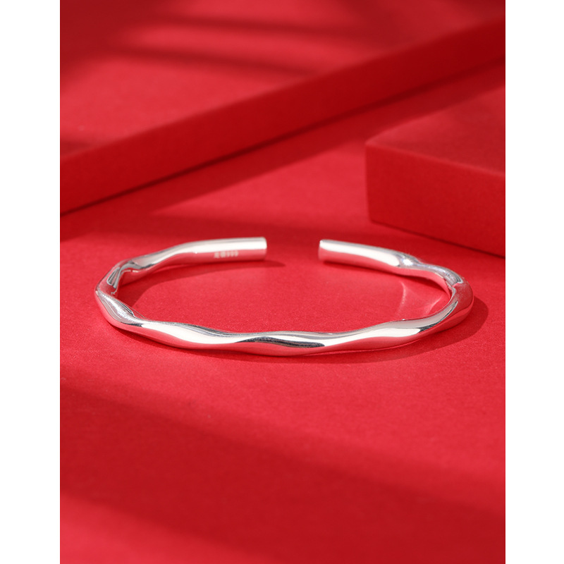 Mobius anillo pulsera mujer 999 plata esterlina nicho diseño liso anillo sólido plata pura joven pulsera de plata abierta