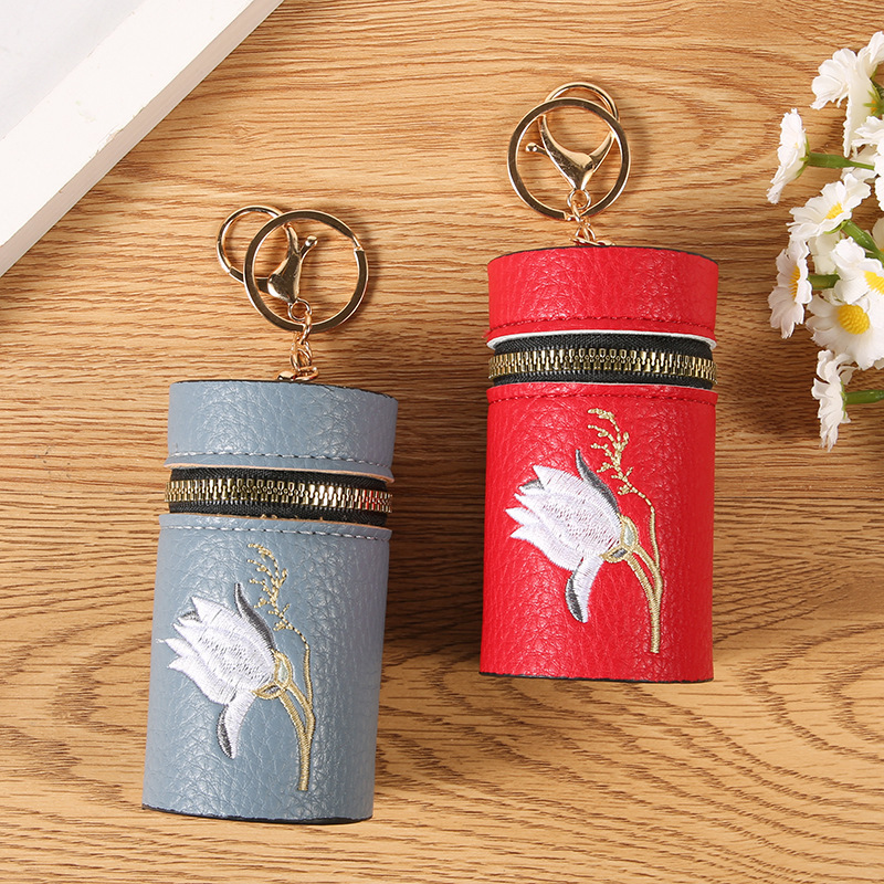 2025 New Chinese-Style Handmade Embroidered Ribbon Bucket-Shaped Lipstick Bag Storage Pouch Coin Purse