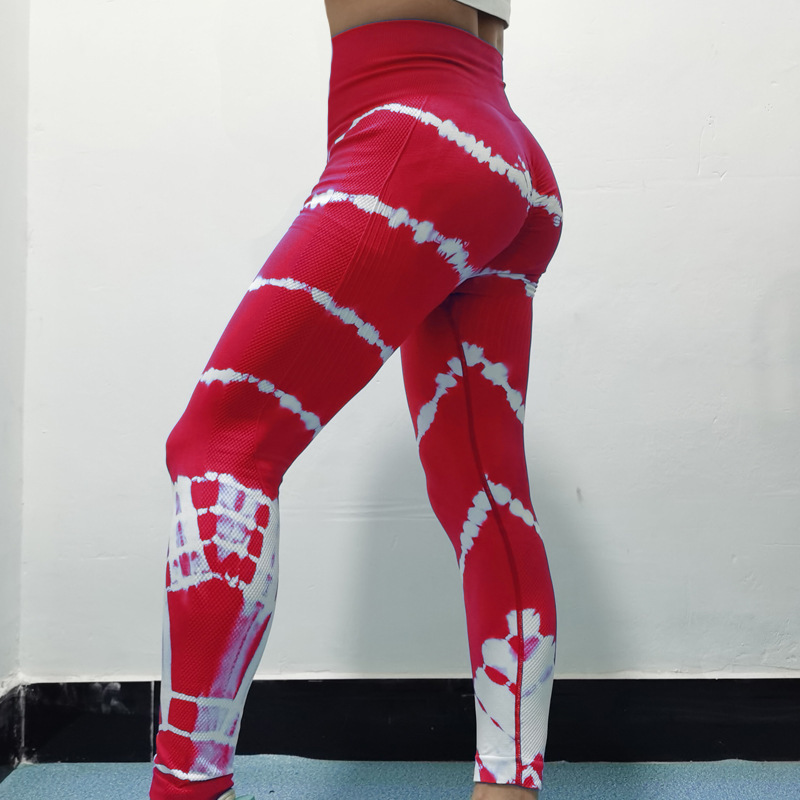 100 colores precio al por mayor tie-dye pantalones de yoga sin costuras cintura alta melocotón cadera pantalones deportivos para correr leggings