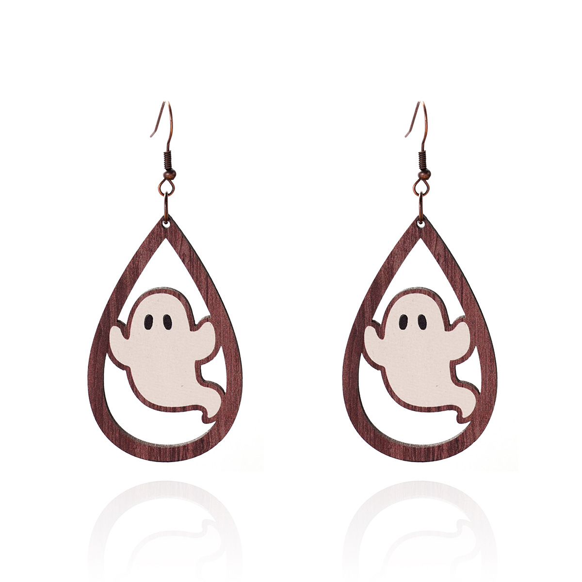 14g Weight Iron Ear Needle Material Drop Earrings Classification 1 Pair Quantity Party, Festival, Street Occasion Wood Material Halloween Festival ghost, Spider, Skull Pattern Women's Gender Hip-Hop, Funny Style 1 Pair Halloween Hip-Hop Funny Ghost Spider Skull Wood Drop Earrings 5