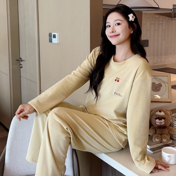 实体批发实体店】秋冬睡衣女双面海岛绒加厚圆领舒适套装可外穿保|undefined