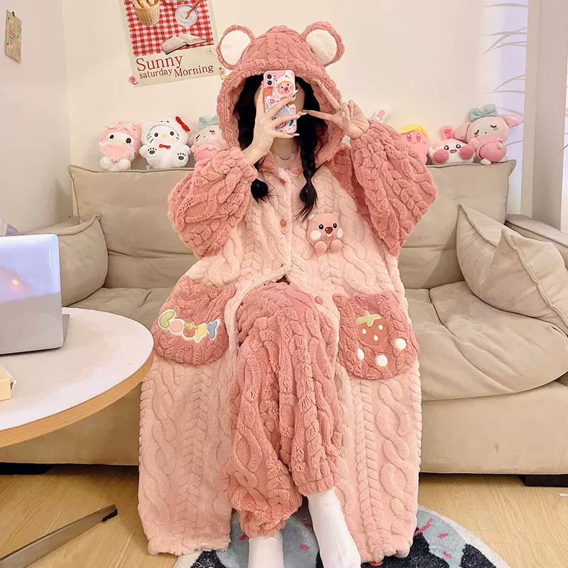 珊瑚绒睡袍女秋冬季2025年新款加绒加厚保暖睡衣法兰绒冬天家居服