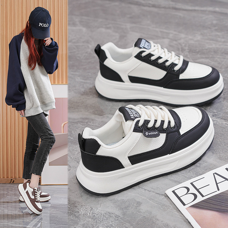 Women's White Leather Sneakers with a Stepping-On-Clouds Feel, 2026 Spring New Versatile Thick-Soled Casual Sports Student Sneakers H789