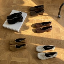 风莉雅 气质风~高级韩国小众设计猪蹄鞋复古个性分趾粗跟套脚单鞋