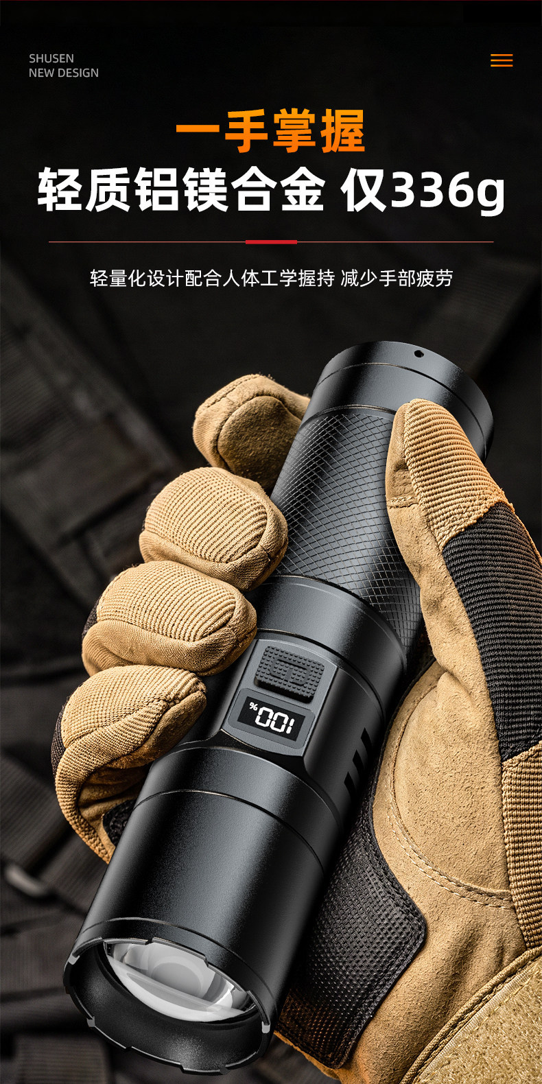 Shuosen flashlight, strong light, rechargeable, ultra-bright, long-lasting, 2026 new model, outdoor long-range high-power light