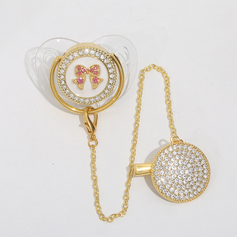 Cross-Border Hot-Selling Pink Butterfly Festival Oil-Drip Baby Pacifier with Anti-Drop Chain Baby Sleeping Supplies