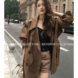 D2V韩版小众翻领气质风衣女2025秋季流行单品新款外套时尚设计感