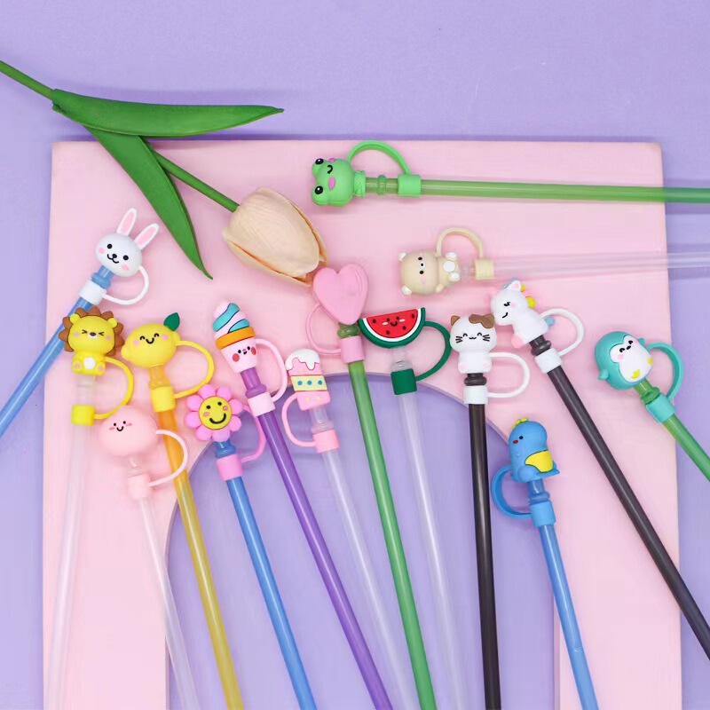 in stock 8-10mm creative three-dimensional doll straw cap silicone straw dust cover stanley cup straw cover