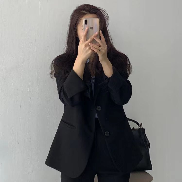 Spring and Autumn New Black Suit Jacket Women's High-Quality Korean Style Loose Casual Slim Long-Sleeved Top Suit