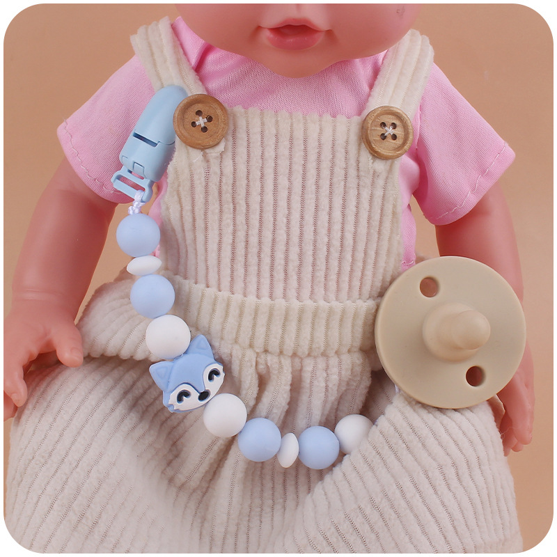 Suministros para bebés chupete cadena creativa bebé animal de silicona mordedura cadena anti-caída molar dos conjuntos