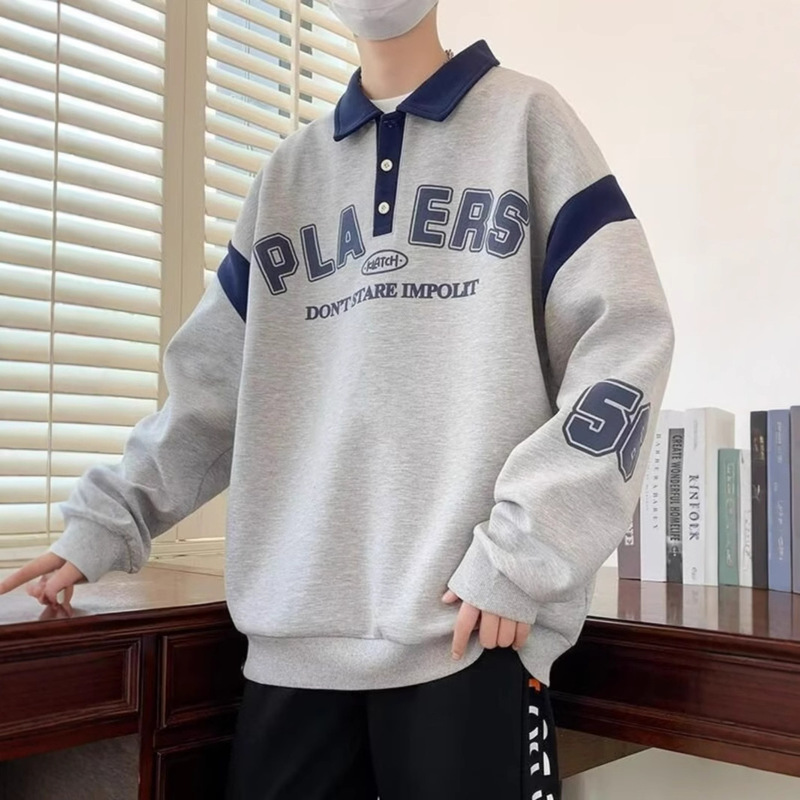 Autumn New Teenager Lapel POLO Shirt Sweater Men's Fashionable Handsome Junior Senior high school Student Pullover Casual Sweater