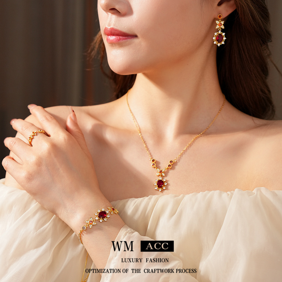 Medieval vintage zircon elíptico conjunto de estilo retrógrado de corte de joyería estilo de diseño de nicho joyería femenina sentido superior