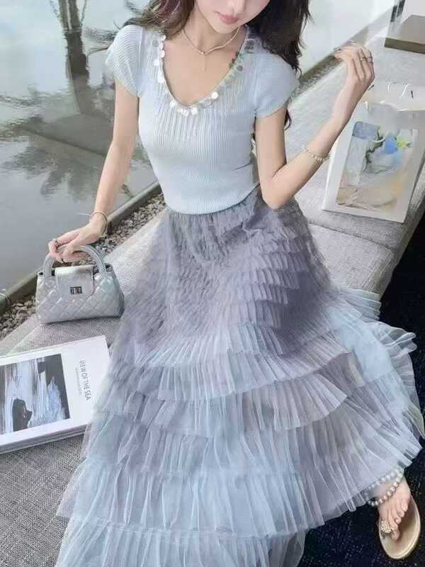 爱丽丝甜美渐变网纱蛋糕裙重工拼接中长款半身裙秋法式仙女裙5色|undefined