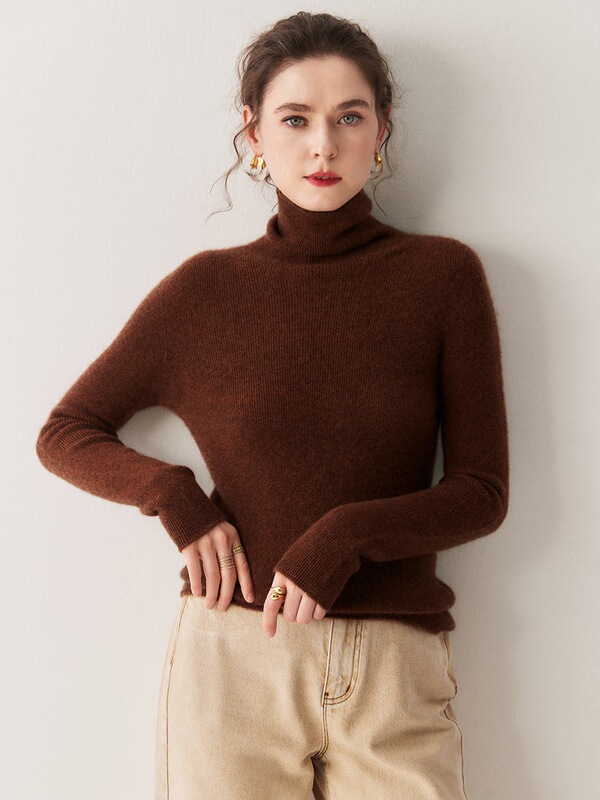 New Autumn and Winter Cashmere Sweater for Women, High-Neck Seamless Slim-Fit Base Layer, Stacked Collar Pullover Warm Sweater