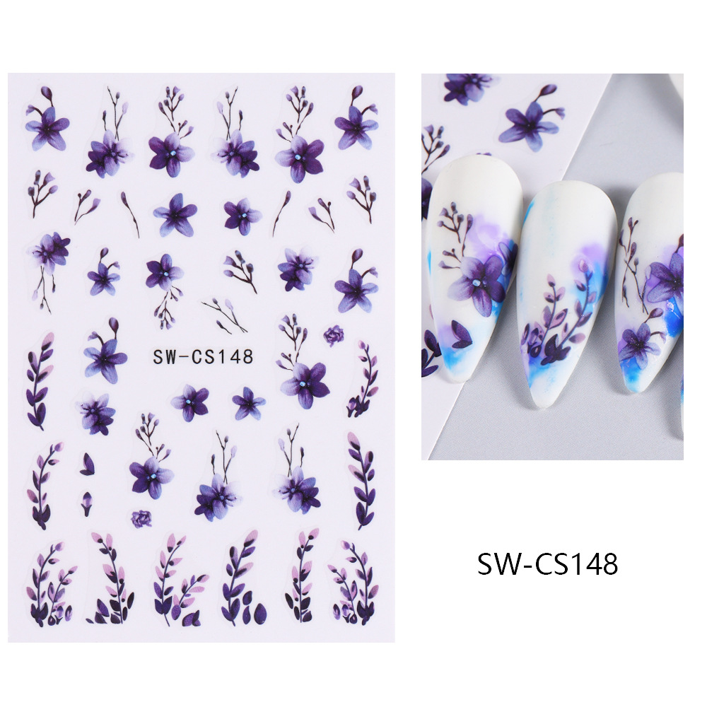 Ventas transfronterizas de pegatinas de uñas al por mayor primavera y verano nuevas flores secas de acuarela flor de lavanda pegatinas de uñas 3D